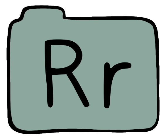 light green file folder with capital and lowercase R on it.